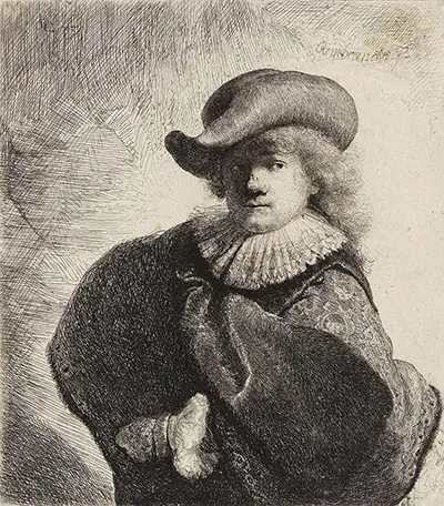 Self Portrait in a Soft Hat and Embroidered Cloak Rembrandt